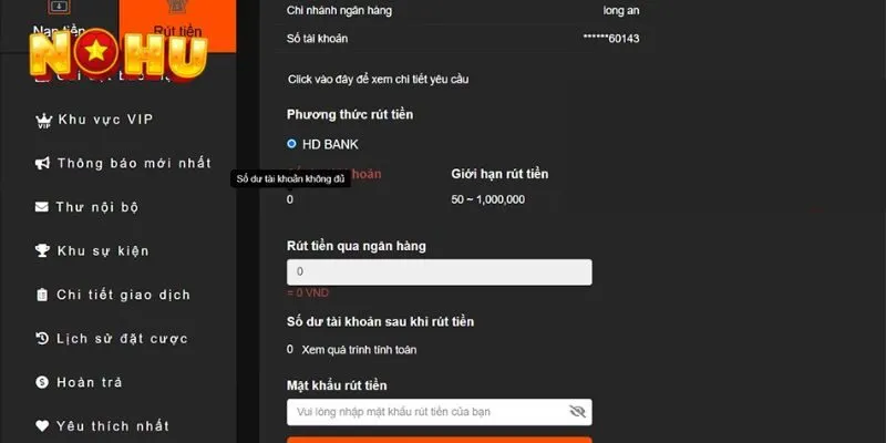Các bước thực hiện việc rút tiền nohu