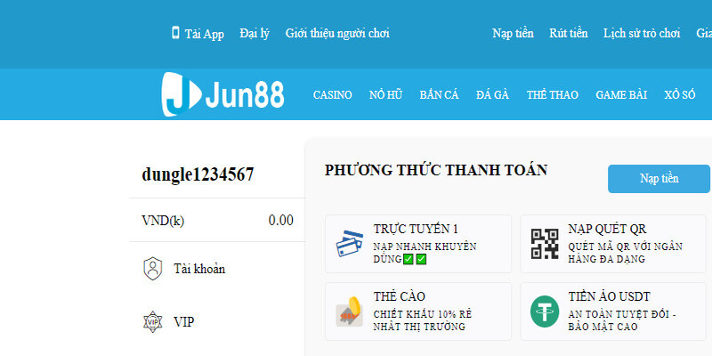 Phương thức rút tiền đa phương thức tại Jun88
